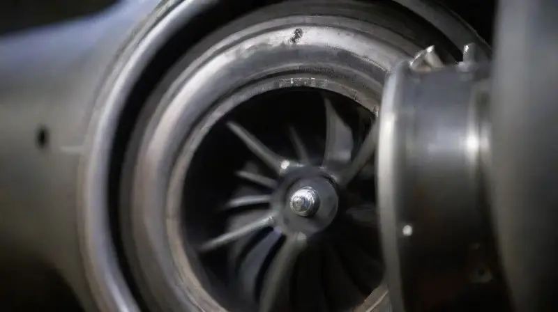 Detalle de motor de avión brillante