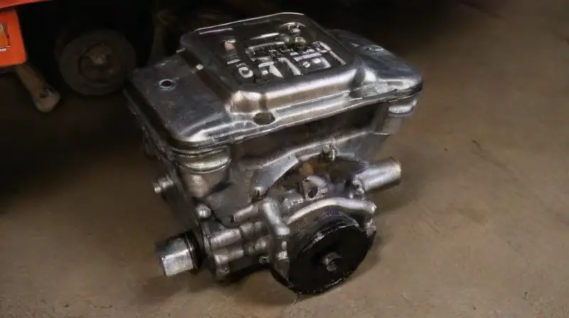 Imagen realista de motor en taller iluminado