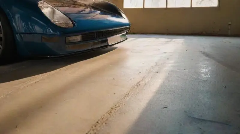 Taller automotriz con coche deportivo reluciente