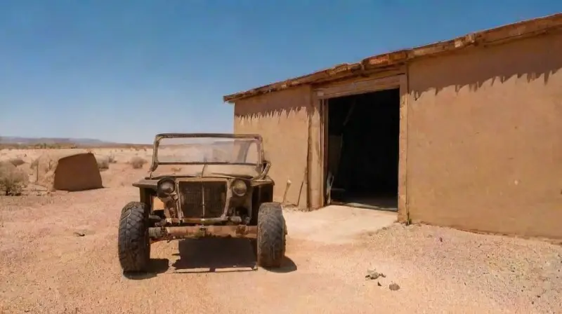 Un taller automotriz en el desierto ardiente
